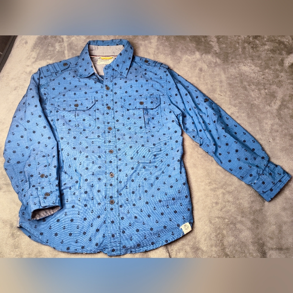 Free Planet size 8 boys blue button up anchor shirt